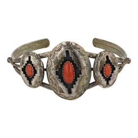 Vintage Navajo Mediterranean Coral Shadowbox Bracelet