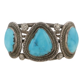 Vintage Navajo Kingman Turquoise Large Cuff Bracelet