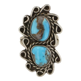 Vintage Navajo Nevada Turquoise Two Stone Ring