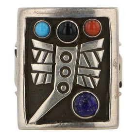 Aaron John Navajo Turquoise Coral Lapis & Malachite Dragonfly Ring