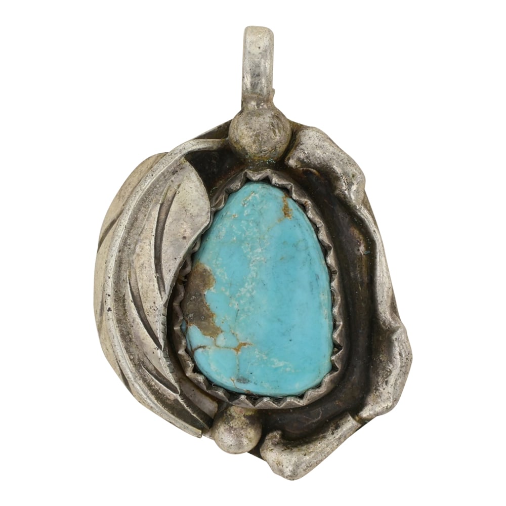 Lewistus Silversmith Navajo Kingman Turquoise Pendant: Sterling Silver | Genuine Kingman Turquoise | Lewistus Silversmith Navajo Kingman Turquoise Pendant | Navajo Native American Southwest Indian Jewelry | Good (no breaks or damages) | Approximate Weight