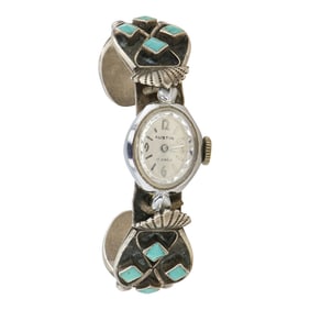 Vintage Zuni Kingman Turquoise Watch Bracelet