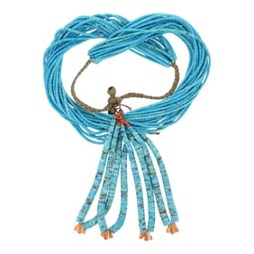 Navajo Vintage Turquoise & Spiny Oyster Heishi Necklace