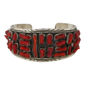 Navajo Freeform Coral Cuff Bracelet