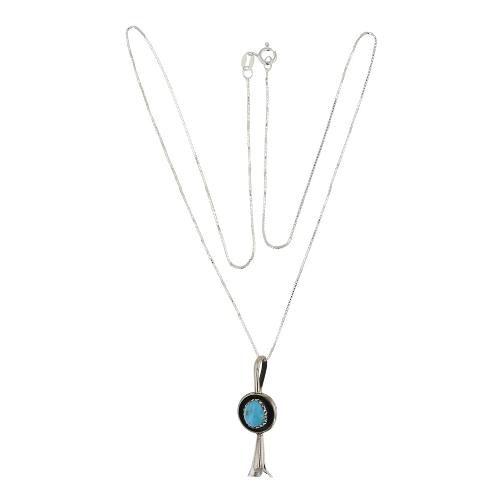 Navajo Kingman Turquoise Blossom Pendant: Sterling Silver | Genuine Kingman Turquoise | Navajo Kingman Turquoise Blossom Pendant | Navajo Native American Southwest Indian Jewelry | Good (no breaks or damages) | Approximate Weight: 3 Grams | N