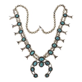 Navajo Blue Ridge Turquoise Squash Blossom Necklace