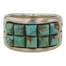 Aaron John Navajo Nevada Turquoise Inlay Ring