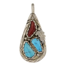 Angelita Cheama Vintage Zuni Turquoise & Coral Pendant