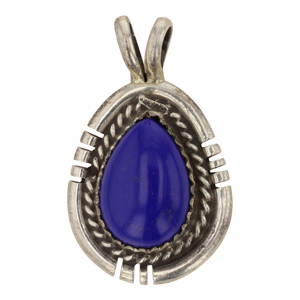 Navajo Lapis Pendant: Sterling Silver | Genuine Lapis | Navajo Lapis Pendant | Navajo Native American Southwest Indian Jewelry | Good (no breaks or damages) | Approximate Weight: 3 Grams | Pendant: .75" x 1" |