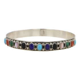 Joe Moquino Kewa Turquoise Coral Lapis Malachite Pink Shell & Onyx Multi Color Bangle