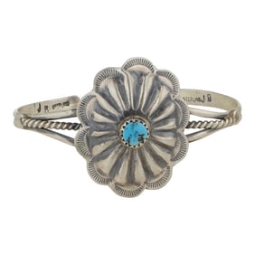 Navajo Kingman Turquoise Concho Stamp Bracelet