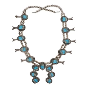 Vintage Navajo Turquoise Squash Blossom Necklace