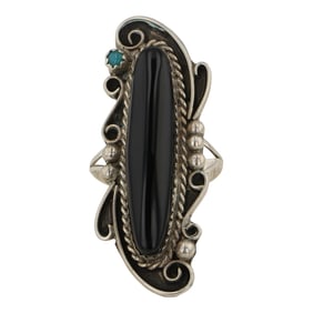 Navajo Black Onyx & Turquoise Ring