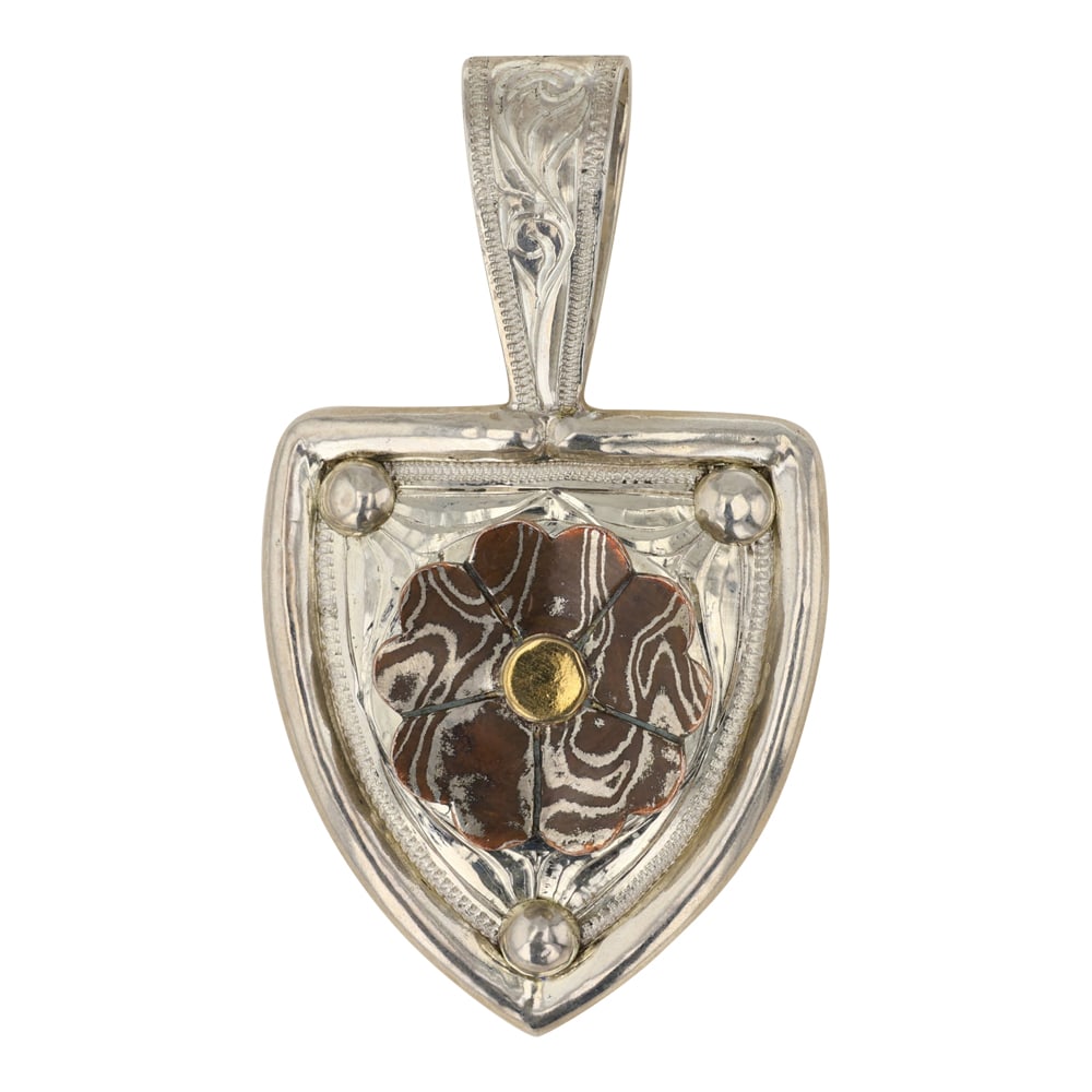 Shane R. Hendren Award winning Navajo Metalsmith and artist 4 time Artist of the year award winner: Sterling Silver &14K Gold | | Shane R. Hendren Award winning Navajo Metalsmith and artist 4 time Artist of the year award winner sterling silver 14k gold pendant | Navajo Native American Southwest Ind