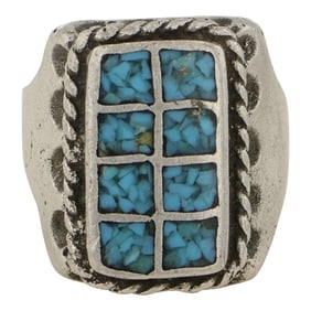 Vintage Navajo Turquoise Chip Inlay Ring