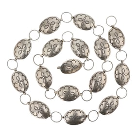 Vintage Navajo Plain Silver Stamp-Work Link Concho Belt