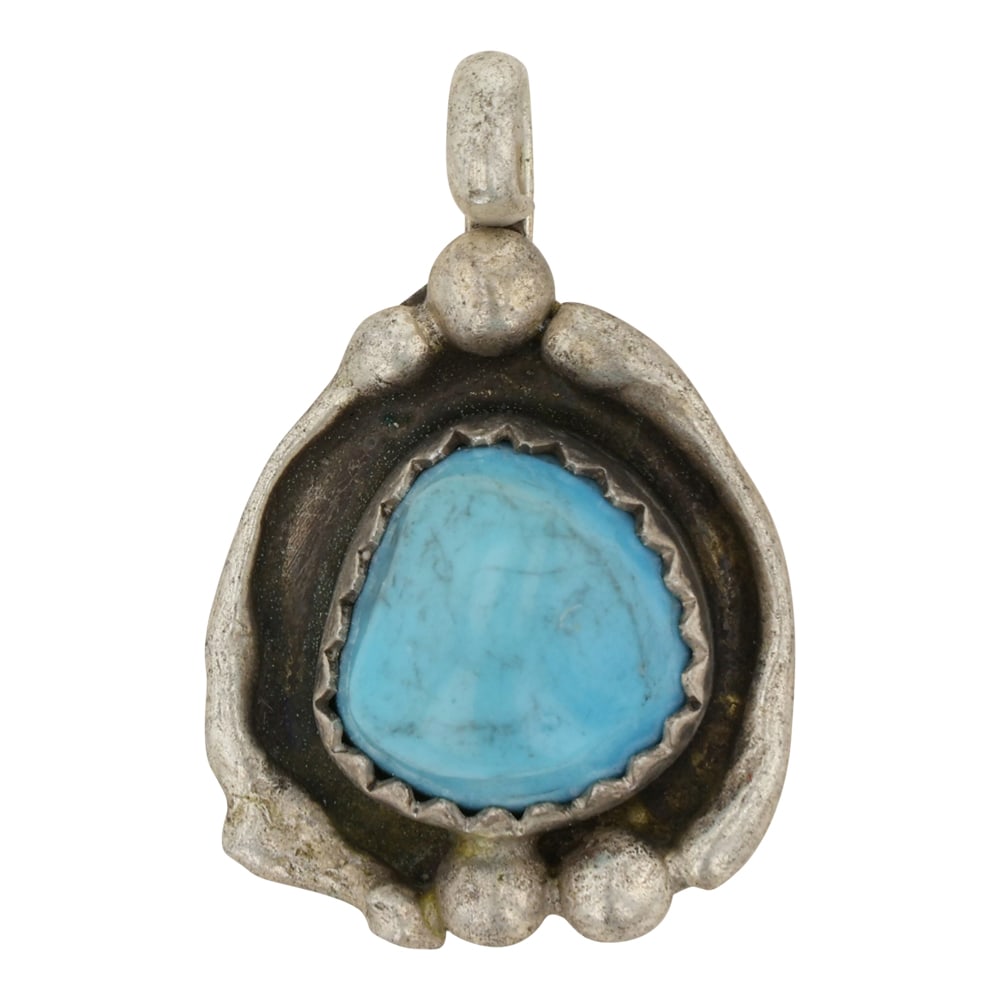 Lewistus Silversmith Navajo Kingman Turquoise Pendant: Sterling Silver | Genuine Kingman Turquoise | Lewistus Silversmith Navajo Kingman Turquoise Pendant | Navajo Native American Southwest Indian Jewelry | Good (no breaks or damages) | Approximate Weight