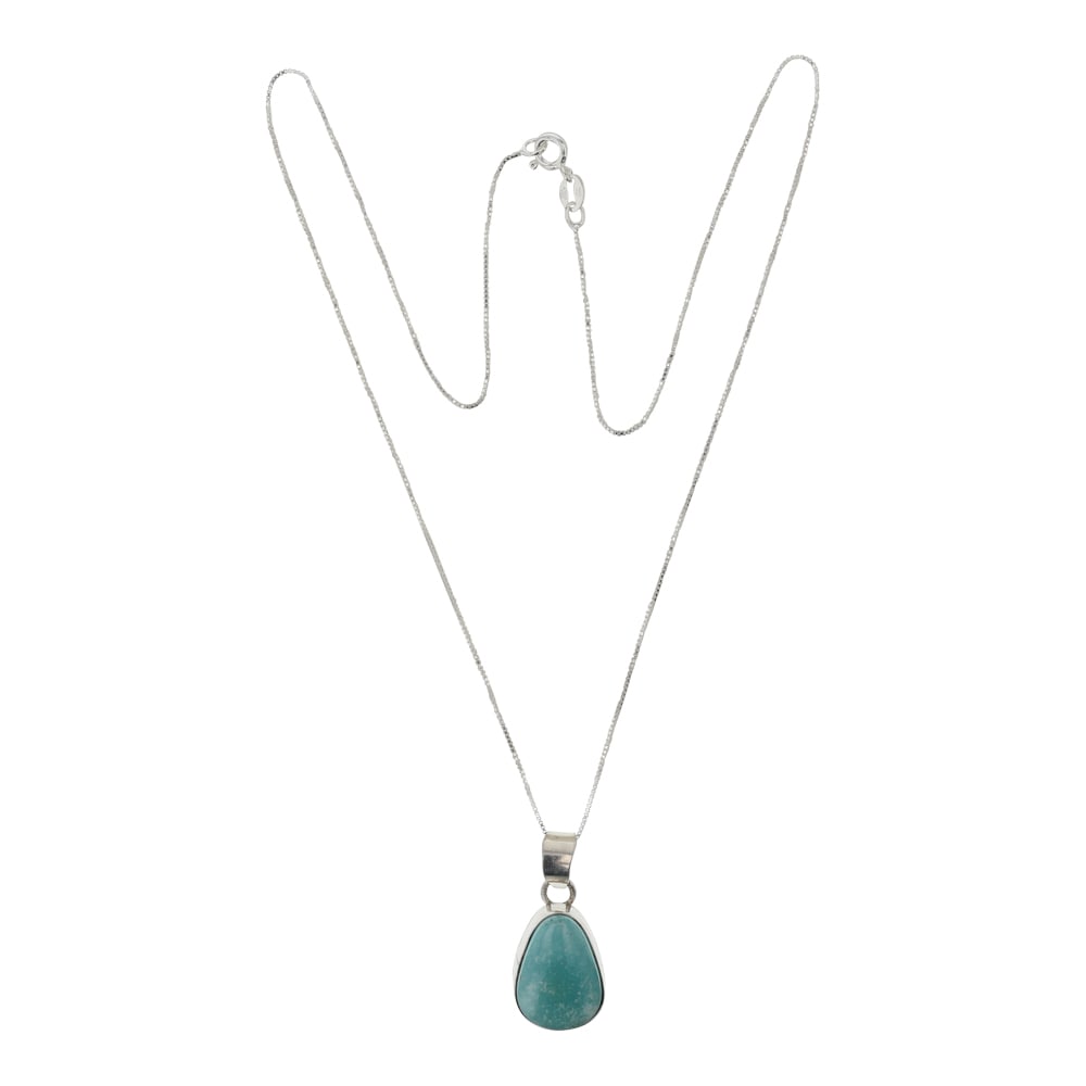 Navajo Nevada Turquoise Pendant: Sterling Silver | Genuine Nevada Turquoise | Navajo Nevada Turquoise Pendant | Navajo Native American Southwest Indian Jewelry | Good (no breaks or damages) | Approximate Weight: 5 Grams | Necklace: 1