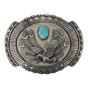 Harry Martinez Vintage Navajo Nevada Turquoise Eagle Belt Buckle