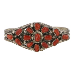 Vintage Navajo Mediterranean Coral Cluster Bracelet