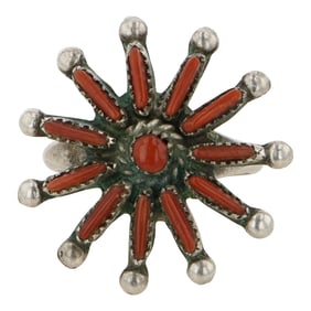 Zuni Mediterranean Coral Needlepoint Cluster Ring