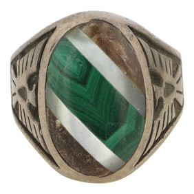 Vintage Navajo Malachite & Mother of Pearl Men's Ring