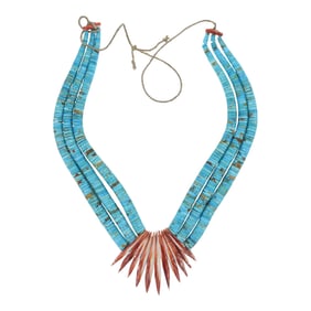 Vintage Santo Domingo Turquoise & Spiny Oyster Necklace