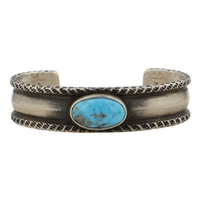 Gabriel Natan Renowned Navajo artist traditional Rolled Ingot method Morenci turquoise cuff bracelet