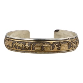 Vintage Navajo Sterling Silver & Gold Filled Story Teller Bracelet
