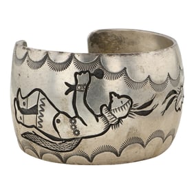 Vintage Navajo Ceremonial Dancers Wide Cuff Bracelet