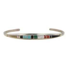 Zuni Turquoise Coral Mother of Peral Malachite & Shell Inlay Bracelet