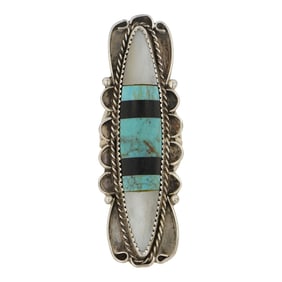 Zuni Turquoise Mother of Pearl & Jet Inlay Ring
