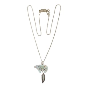 Zuni Synthetic Opal Inlay Bear Necklace