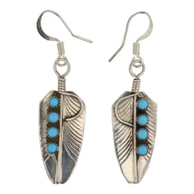 Navajo Kingman Turquoise Feather Earrings