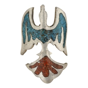 Vintage Navajo Turquoise & Coral Chip Inlay Pendant