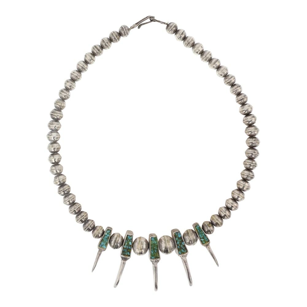 Vintage Navajo Turquoise Chip Inlay Choker Necklace: Sterling Silver | Genuine Turquoise | Vintage Navajo Turquoise Chip Inlay Choker Necklace | Navajo Native American Southwest Indian Jewelry | Good (no breaks or damages) | Approximate Weight: 76 Grams