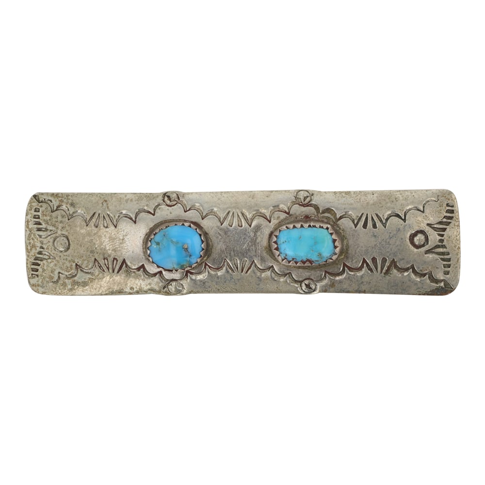 Vintage Navajo Kingman Turquoise Hair Barrette: Sterling Silver | Genuine Kingman Turquoise | Vintage Navajo Kingman Turquoise Hair Barrette | Navajo Native American Southwest Indian Jewelry | Good (no breaks or damages) | Approximate Weight: 6 Gra