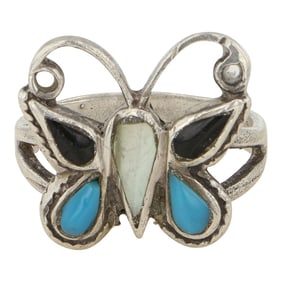 Navajo Turquoise Black Onyx & Mother of Pearl Ring