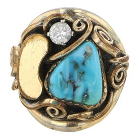 Navajo Kingman Turquoise Silver & Gold Filled Ring