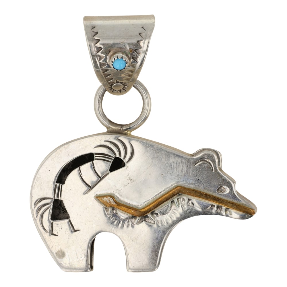 Lambert Perry Navajo Kingman Turquoise Bear Pendant (1 of 2)