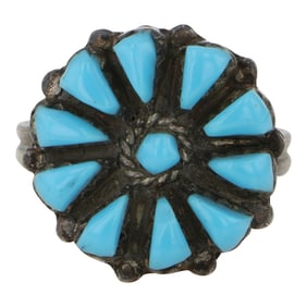 Zuni Kingman Turquoise Cluster Ring