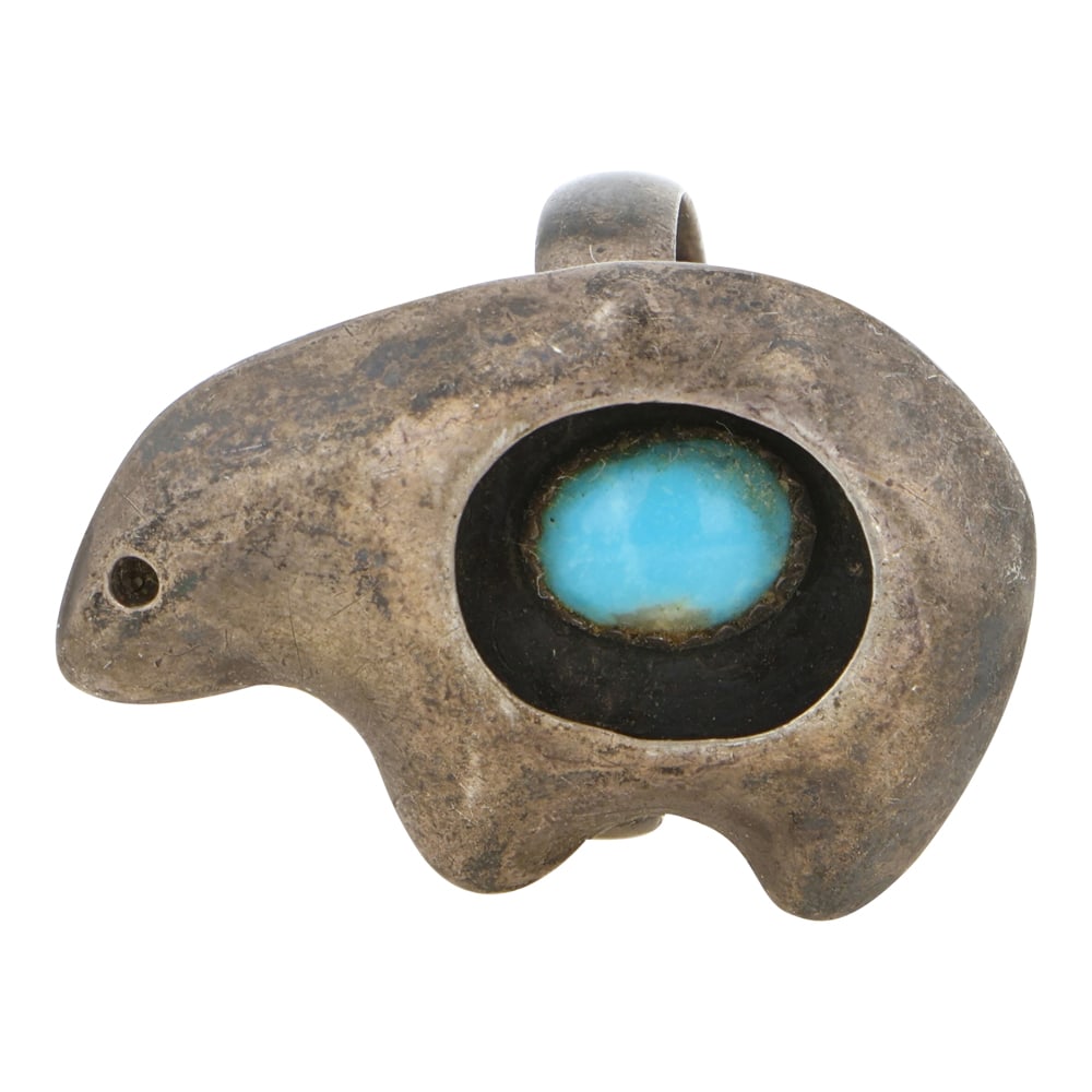 Vintage Navajo Nevada Turquoise Bear Ring: Sterling Silver | Genuine Nevada Turquoise | Vintage Navajo Nevada Turquoise Bear Ring | Navajo Native American Southwest Indian Jewelry | Good (no breaks or damages) | Approximate Weight: 5 Grams | R