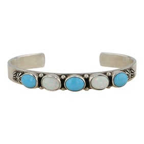 Navajo Kingman Turquoise & Synesthetic Opal Cuff Bracelet