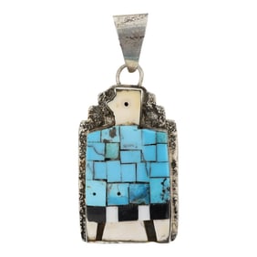 Vintage Alois Wagner Kewa Turquoise Acoma Jet Mother of Pearl & Shell Inlay Pendant