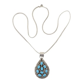 Navajo Kingman Turquoise Pear Shape Pendant