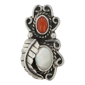 Vintage Navajo Coral & Mother of Pearl Ring