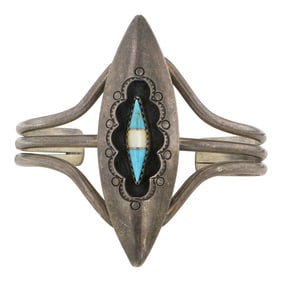 Vintage Navajo Turquoise & Mother of Pearl Shadowbox Bracelet