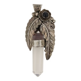Vintage Navajo Black Onyx & Quartz Crystal Pendant