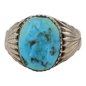 Robert Leekya (1931-2019) Award Winning Zuni Sleeping Beauty Turquoise Ring
