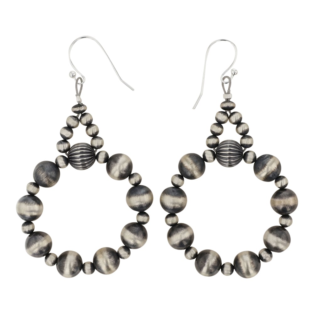 Navajo Oxidized Beads Earrings: Sterling Silver | | Navajo Oxidized Beads Earrings | Navajo Native American Southwest Indian Jewelry | Good (no breaks or damages) | Approximate Weight: 11 Grams | Earrings: .25" x 2.5" (each) |